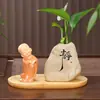 Hui Neng Pequeño Monje Jarrón de Cerámica Adorno Zen Cerámica Gruesa Jarrón de Quietud Decoración para Mesa de Café de Sala de Estar de Oficina en Casa