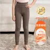 Pantalones térmicos de doble capa para niños y niñas para otoño e invierno, pantalones térmicos ajustados de cintura alta, pantalones térmicos engrosados con forro polar para niños