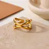 Anillo Cruzado de Acero Inoxidable Chapado en Oro de 18 Quilates, Estilo Nuevo Europeo y Americano, para Mujer, Versátil para el Uso Diario, Joyería de Anillo Abierto Simple y a la Moda