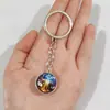 Chaveiro Sistema Solar Pingente de Metal Galáxia Nebulosa Terra Marte Saturno Bola de Vidro Dupla Face Charme de Chaveiro