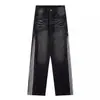 Pantalones de Mezclilla Rayados Negros para Hombre Primavera y Otoño Estilo Retro Americano Pantalones de Tres Rayas High Street Caída Sueltos Rectos