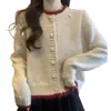 Moda primavera e outono novo cardigã de tricô color-blocking estilo coreano para mulheres baixinhas, top casual e versátil
