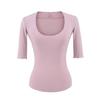 7665-25 Nuevo Estilo Otoño Estilo Europeo y Americano Mangas Tres Cuartos Cuello Redondo Grande Cintura Elástica Ajustada Camiseta Interior Superior Camiseta