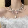 Lujo Ligero Socialité Elegante Retro Estilo Corte Cadena de Clavícula Collar Completo de Diamantes Perlas para Mujer Alta Sensación Gargantilla Elegante