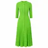 Vestido Redondo Vazado Estilo Europeu Outono Inicial Feminino Amazon Respirável de Sete Mangas Vestido Longo de Malha para o Trabalho