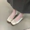Temporada del Primer Encuentro: Zapatos de tacón alto sin cordones, punta cuadrada, satén suave, para mujer, nuevos, para primavera/otoño, con lazo, estilo ballet bajo