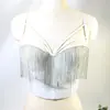 Top bustier sexy y seductor de estilo europeo y americano, ajustado, con copas acolchadas, diseño push-up y adorno de cadena y borlas, adecuado para usar como prenda exterior