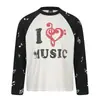Ropa para Hombre Northbound 2026 Otoño Nueva Camiseta de Manga Larga con Estampado de Corazón y Nota Musical Unisex Camiseta Parcheada Top