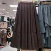 Falda plisada de moda Otoño/Invierno 2025 para mujer, de longitud media, cintura alta, línea A, suelta, plisada, drapeada, patchwork