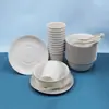 Conjunto de louça descartável ecológica de casca de arroz para reuniões, conjunto de três peças de grau alimentício para casamentos e banquetes, uso comercial
