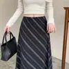 Falda de mujer con estampado de lunares y rayas estilo retro, nueva falda larga adelgazante de cintura alta en negro para otoño