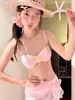 Nuevo Bikini de Dos Piezas Estilo Europeo y Americano Transfronterizo para Mujer con Diseño de Estrella de Mar y Flores, Sexy Conjunto de Baño de Verano con Amarre de Cuatro Piezas