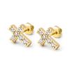 Brincos Mini Cruz Cravejados com Diamantes, Banhados a Ouro, Simples e Criativos, com Design Compacto, Adequados para Lóbulos Pequenos e Piercings de Cartilagem