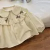 Coleção de Ano Novo de 2026: Camisa Infantil com Laço e Renda, Jaqueta Versátil Moderna e Estilosa para Bebês