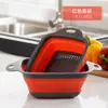 Suministro en Stock Cesta de Drenaje Cuadrada Lavabo Plegable de Silicona para Lavar Verduras Frutas Cesta Filtro de Agua para Picnic al Aire Libre Juego de Dos Piezas