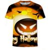 Camiseta de verano con cuello redondo y estampado digital 3D de calabaza de Halloween, holgada e informal, de manga corta para hombre