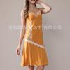 2025 Nuevo Rayón Modal para Mujer Comercio Exterior Encaje Empalmado Color Sólido Camisola Vestido de Noche