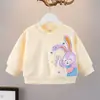 Moletom infantil listrado com forro de fleece para outono e inverno 2026, novo top estiloso e fofo de desenho animado para meninas