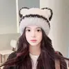 Gorro de lana tejido de invierno con orejas grandes de oso lindo, sombrero de felpa que favorece el rostro, holgado y cálido para otoño e invierno, con protección para las orejas