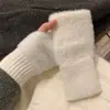 Luvas de Inverno Femininas para Proteção contra o Frio, Luvas de Ciclismo de Cinco Dedos, Luvas de Algodão com Forro de Fleece, Luvas de Tricô Grossas para Exterior com Tela de Toque