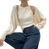 Cárdigan de Hielo de Seda Tejido Blanco para Mujer en Verano con Falda de Tirantes y Blusa, Chal Pequeño, Top Chaqueta Corta