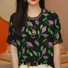 Camiseta de manga corta con estampado de Design Sense para mujer, estilo nuevo de verano 2024, elegante y holgada, de gasa, para hombres pequeños.
