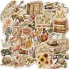 50 pegatinas de objetos antiguos vintage estilo europeo con elementos florales, animales y de viaje nostálgicos, pegatinas impermeables para journaling y collage