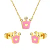 Collar Colgante Corona Pendientes de Venta Caliente Transfronteriza Pendientes de Elefante Rosa Lindos con Gota de Aceite Juego de Joyería de Acero Inoxidable para Mujer
