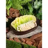 Vajilla estilo hot pot Shanhuansanshanshan, plato de tres crujientes de verduras, plato en forma de barco de hongo enoki con imitación de veta de madera