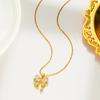Collar de acero de titanio y oro rosa de 18 quilates de lujo para mujer, cadena de clavícula que no se desvanece, accesorio de cintura completa con trébol de cuatro hojas y cisne