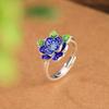 Yilu plata S990 plata pura vintage Moda Nacional cloisonné flor hoja anillo estilo étnico esmalte Anillo de plata abierto