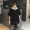 Camisa Polo com Gola Reversível, Manga Curta, Estilo Old Money, Marca Tendência, Listrada, Camiseta Oversized de Caimento Solto para Homens, Estilo Verão