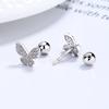 Pendientes de mariposa con rosca para mujer, de plata de ley 925, sencillos y elegantes, con rosca pequeña, para oreja y hueso, joyería coreana.