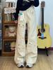 Calça Cargo Estilo Americano High Street Feminina 2025 Outono e Inverno Nova Cintura Alta Emagrecedora Multi-bolsos Sem Pernas