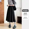 Saia Midi Evasê Feminina Nova para Primavera e Outono, Cintura Alta Emagrecedora, Estilo Retrô com Caimento, feita de Lã e Seda de Amora