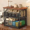 Prateleira de armazenamento para mesa para máquina de café, sachês de chá e copos de água, cesta de armazenamento à prova de poeira tipo gaveta, caixa de armazenamento de armário para bancada de mesa de jantar