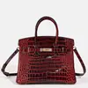 Bolso nuevo platino, moda de gran capacidad para el día a día, bolso de mujer de cuero genuino con patrón de cocodrilo de alto brillo, para hombro, de mano y cruzado