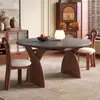 Juego de Mesa y Sillas de Comedor de Madera Maciza y Piedra, Cuadrado y Redondo de Doble Propósito, Estilo Retro Francés de Mediados de Siglo, Adecuado para Apartamentos Pequeños, Mesa de Comedor de Travertino