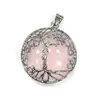 Fabricante Personalizado Productos Populares Transfronterizos Europeos y Americanos Anillo Redondo de Cristal de Jade Natural Superficie Colgante de Aleación con Forma de Árbol