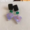 Pendientes Cuadrados de Resina Cristal de Aguja Plateada Madera Estilo Étnico Retro de Nicho con un Diseño Único