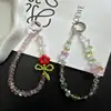 Estilo Ins Cadena de Cristal Rosa Flor Roja Cadena de Lujo con Cuentas Funda para Teléfono Colgante de Cadena Encanto para Bolsa de Llaves de Coche