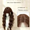 Peluca de lana con cabello largo color chocolate, flequillo, cabello largo y rizado estilo Lolita, peluca de cabeza completa para estilo diario