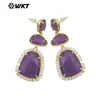 Me109 Joias Femininas Brincos de Luxo Acessível de Alta Qualidade com Ametista Lápis Lazúli Colorido Dupla Pedra Preciosa Design com Zircônia Micro-Pavimentada