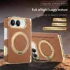 Adequado para Capa de Celular iPhone Duo Tela Dobrável, Suporte Magnético Giratório, Moldura Dourada Galvanizada, Capa Protetora Apple de Couro Liso