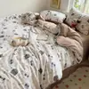 Juego de Cama de Cuatro Piezas de Algodón Puro Clase A, Estilo Fresco y Sencillo, Sábana Plana 100% Algodón, Funda Nórdica, Sábana Ajustable, Juego de Cama para Dormitorio, Juego de Tres Piezas 4