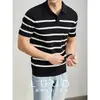 Camisa polo, camisa de punto, camiseta de manga corta para hombre, con cuello camisero, cuello en V, cuello de gaviota, a rayas, estilo old money, verano, venta al por mayor de fábrica transfronteriza