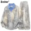 Conjunto Moderno Retro Tie-Dye de Pantalones Largos Juventud Sudadera con Capucha de Manga Larga Dirty Dirty Hombres Otoño Holgado Casual Deportivo Conjunto de Dos Piezas
