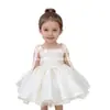 Vestido de Tirantes de Princesa para Niña, Vestido para Fiesta de Primer Cumpleaños Infantil, Vestido Diario de Malla Satinada con Flores para Cumpleaños de Bebé, Blanco