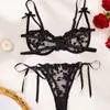 Encantador conjunto de lencería sexy de malla con bordados de estilo europeo y americano, fino, con aros, push-up, nuevo, con corazón de cinta