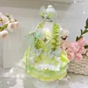 Vestido Lolita de Princesa de Verano para Mascotas Pequeñas, Nuevo Vestido Serie Verde Fresco y Morado, Ropa para Mascotas de Algodón Puro